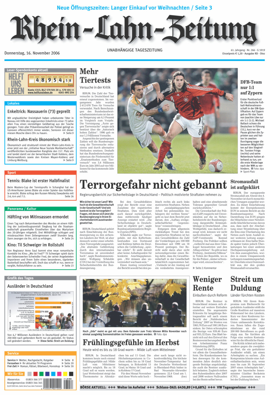 Rhein-Lahn-Zeitung Diez (Archiv) vom Donnerstag, 16.11.2006