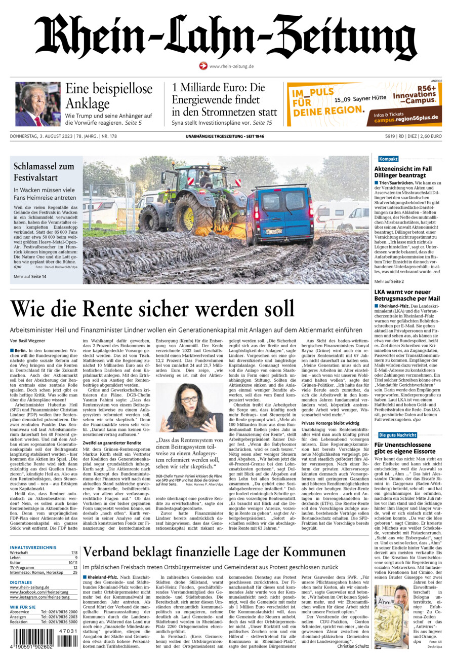 Rhein-Lahn-Zeitung Diez (Archiv) vom Donnerstag, 03.08.2023