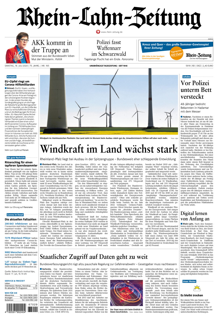 Rhein-Lahn-Zeitung Diez (Archiv) vom Samstag, 18.07.2020