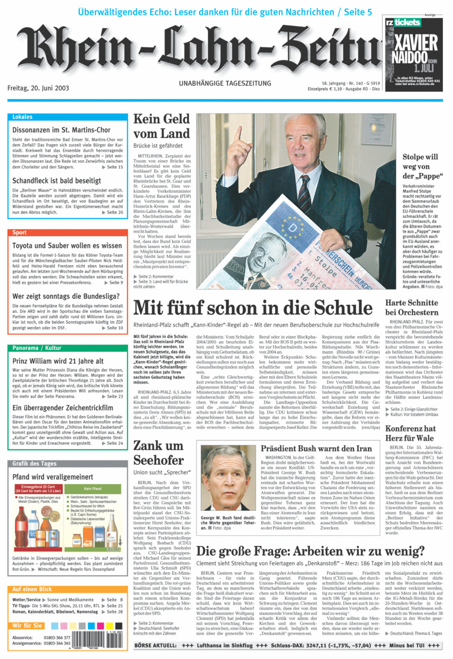 Rhein-Lahn-Zeitung Diez (Archiv) vom Freitag, 20.06.2003