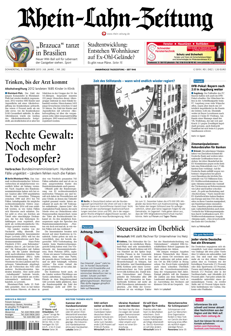Rhein-Lahn-Zeitung Diez (Archiv) vom Donnerstag, 05.12.2013