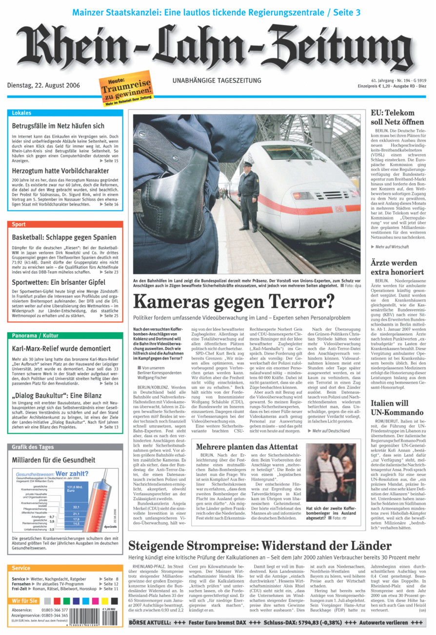 Rhein-Lahn-Zeitung Diez (Archiv) vom Dienstag, 22.08.2006