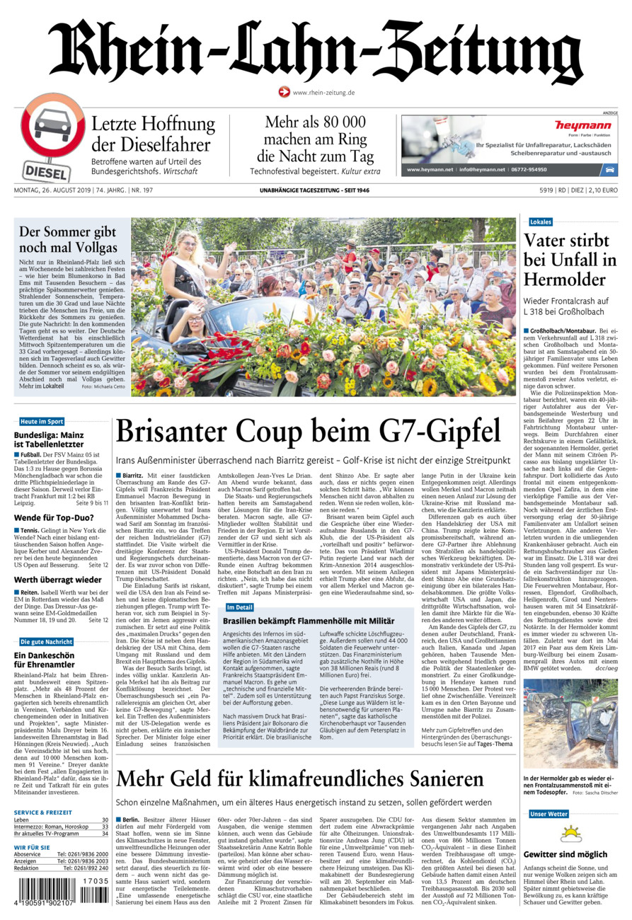 Rhein-Lahn-Zeitung Diez (Archiv) vom Montag, 26.08.2019