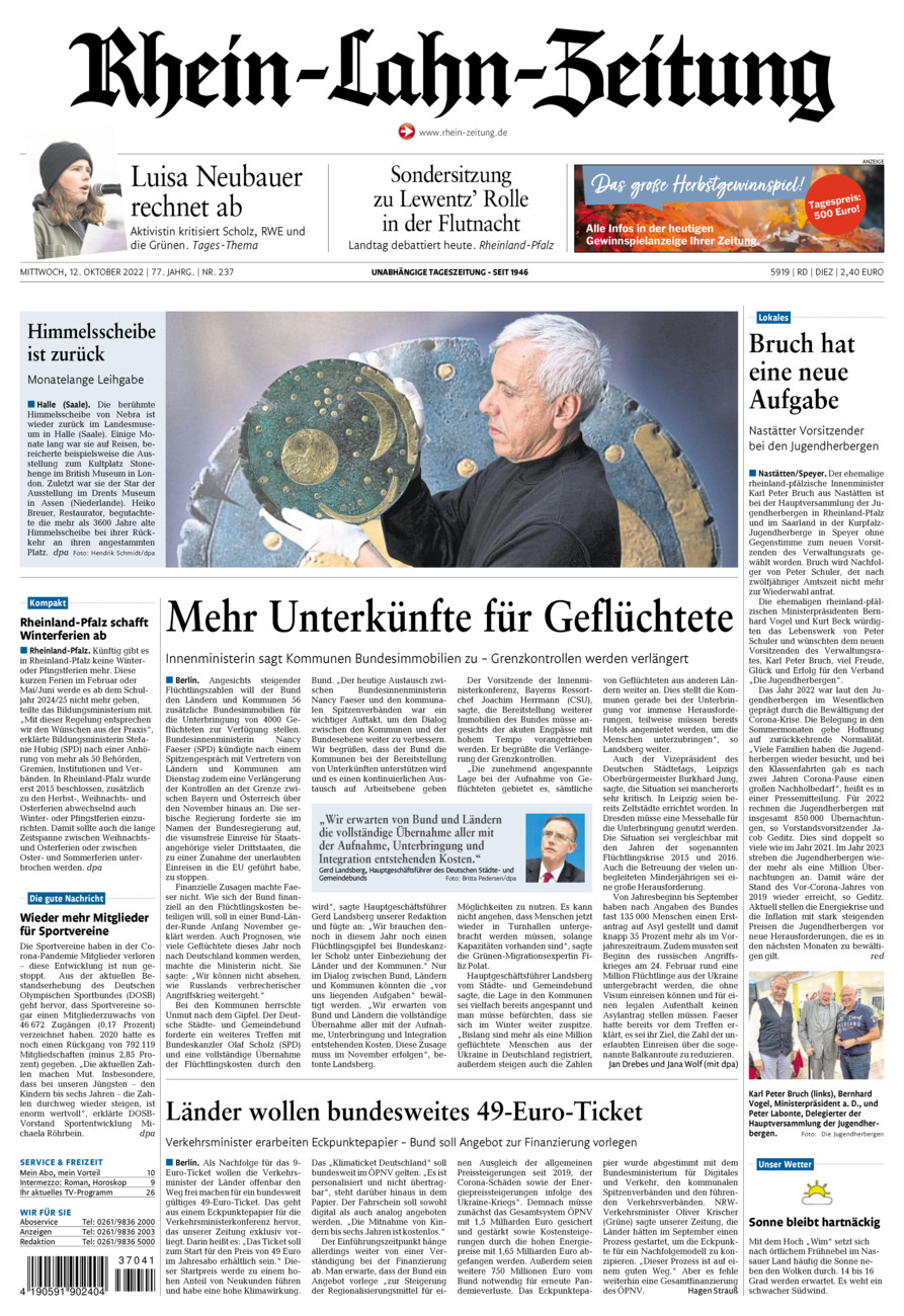 Rhein-Lahn-Zeitung Diez (Archiv) vom Mittwoch, 12.10.2022