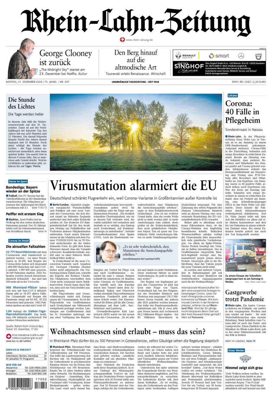 Rhein-Lahn-Zeitung Diez (Archiv) vom Montag, 21.12.2020