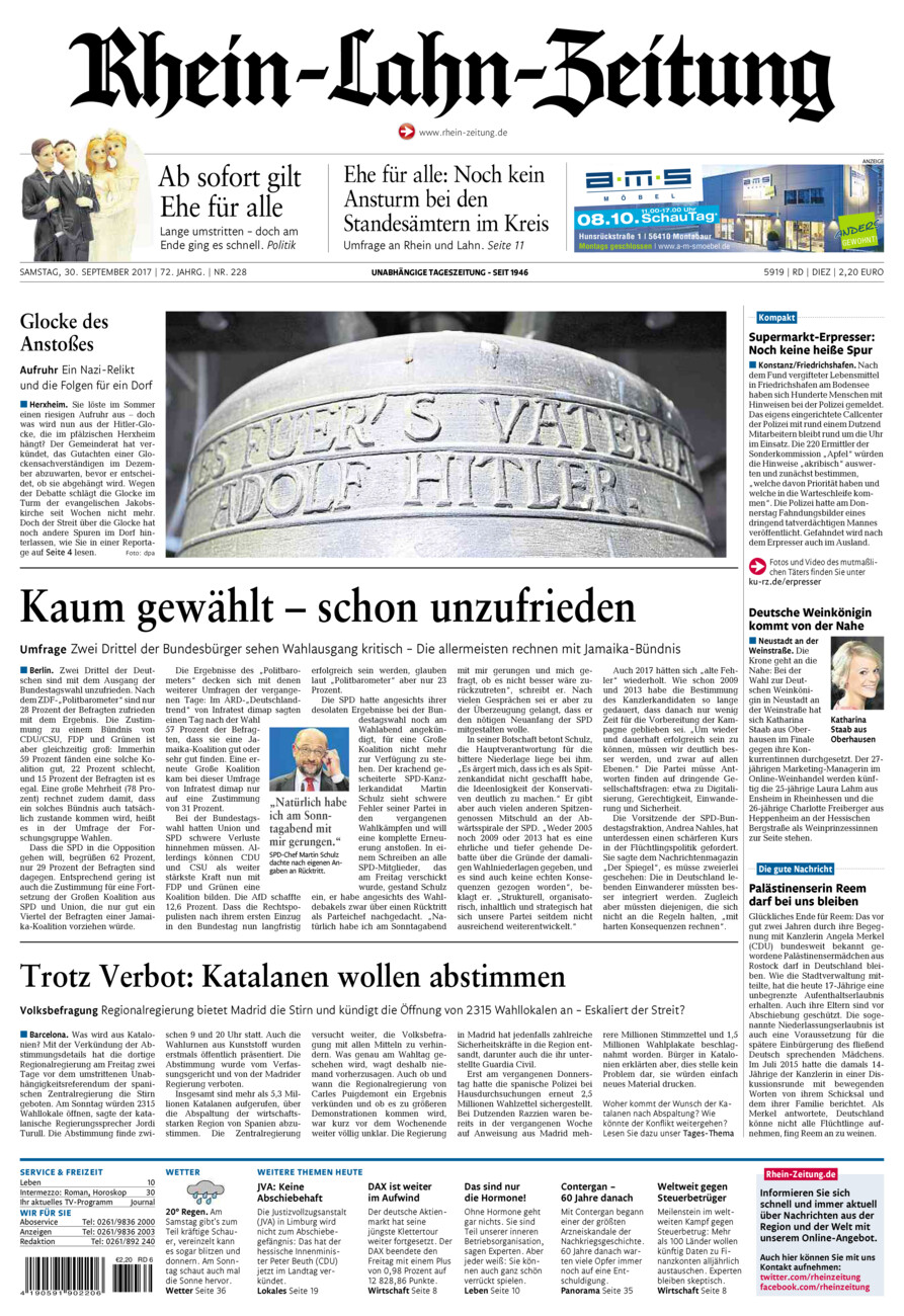 Rhein-Lahn-Zeitung Diez (Archiv) vom Samstag, 30.09.2017