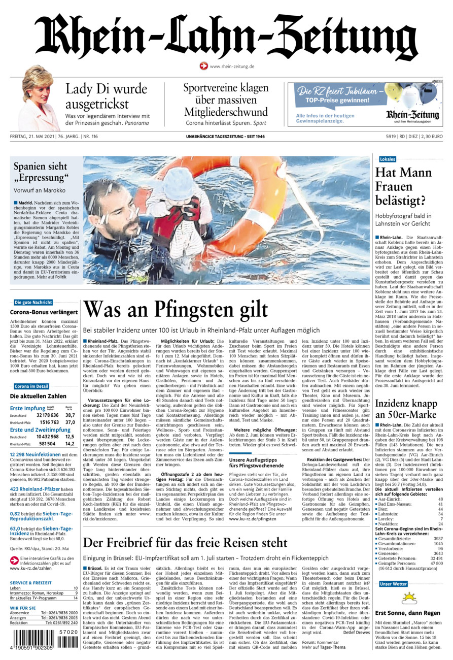 Rhein-Lahn-Zeitung Diez (Archiv) vom Freitag, 21.05.2021