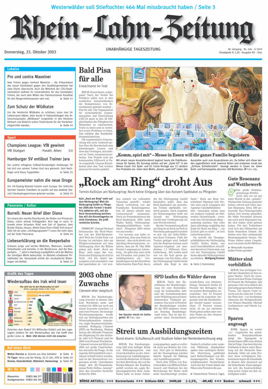 Rhein-Lahn-Zeitung Diez (Archiv) vom Donnerstag, 23.10.2003
