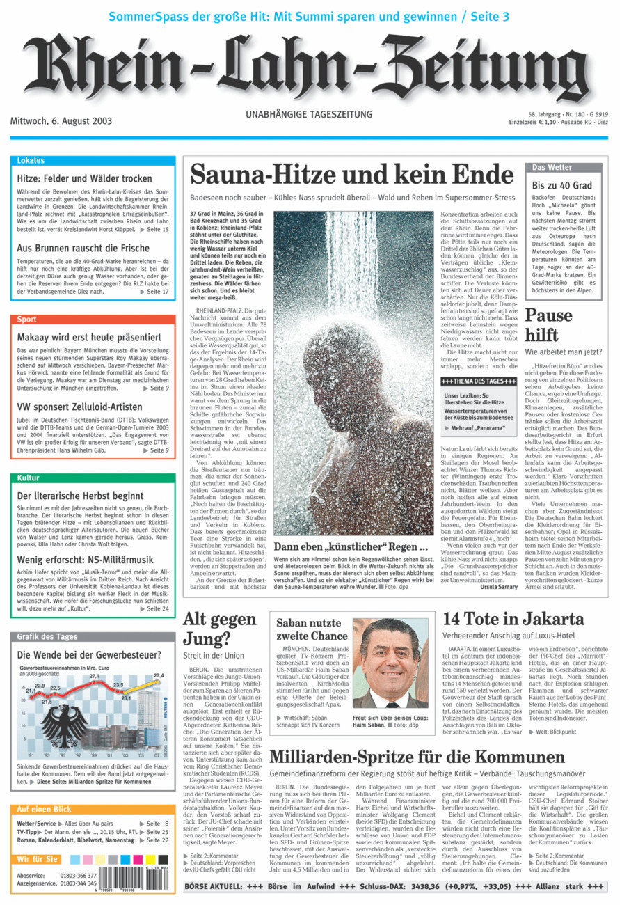 Rhein-Lahn-Zeitung Diez (Archiv) vom Mittwoch, 06.08.2003