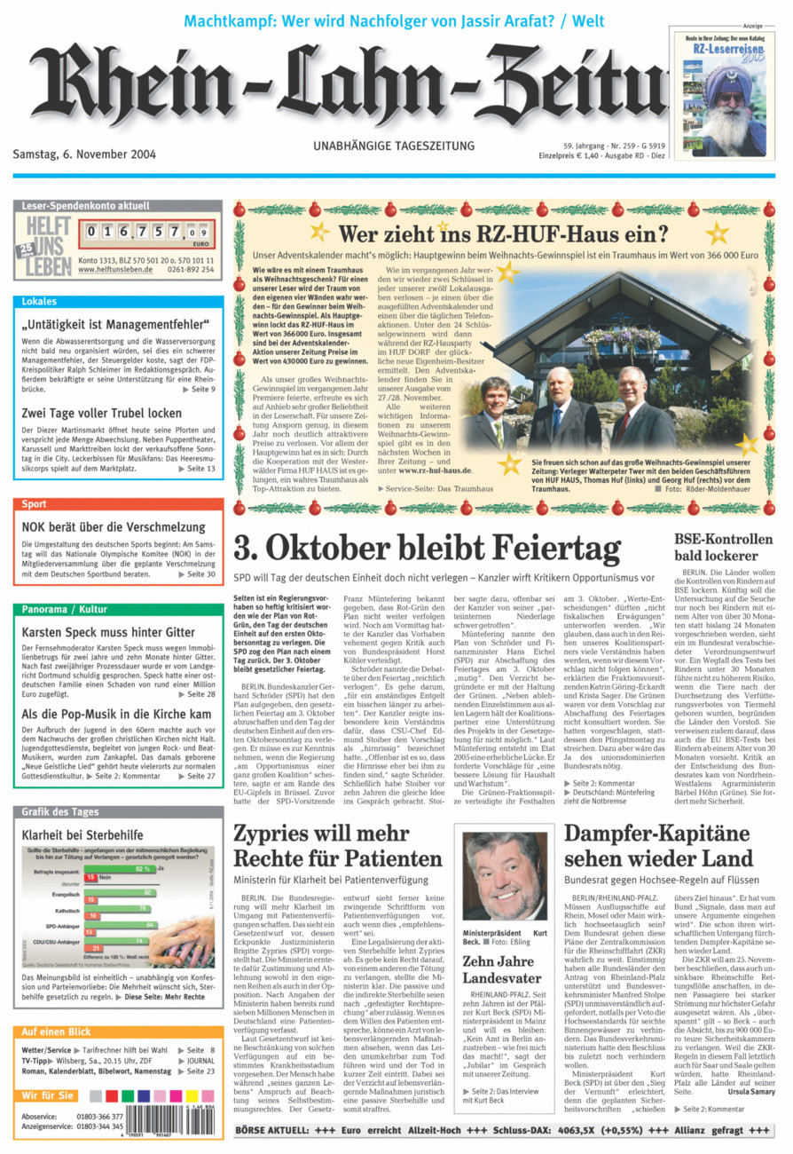 Rhein-Lahn-Zeitung Diez (Archiv) vom Samstag, 06.11.2004