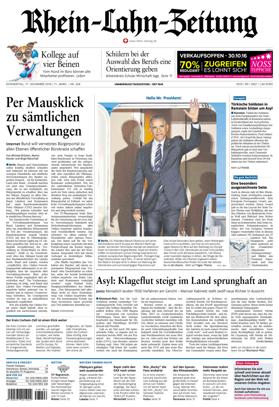 Rhein-Lahn-Zeitung Diez (Archiv) vom Donnerstag, 17.11.2016
