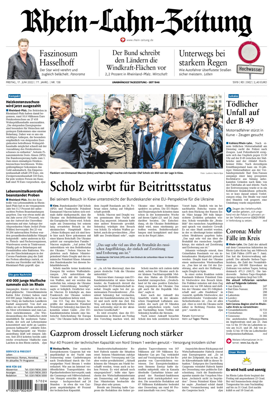 Rhein-Lahn-Zeitung Diez (Archiv) vom Freitag, 17.06.2022