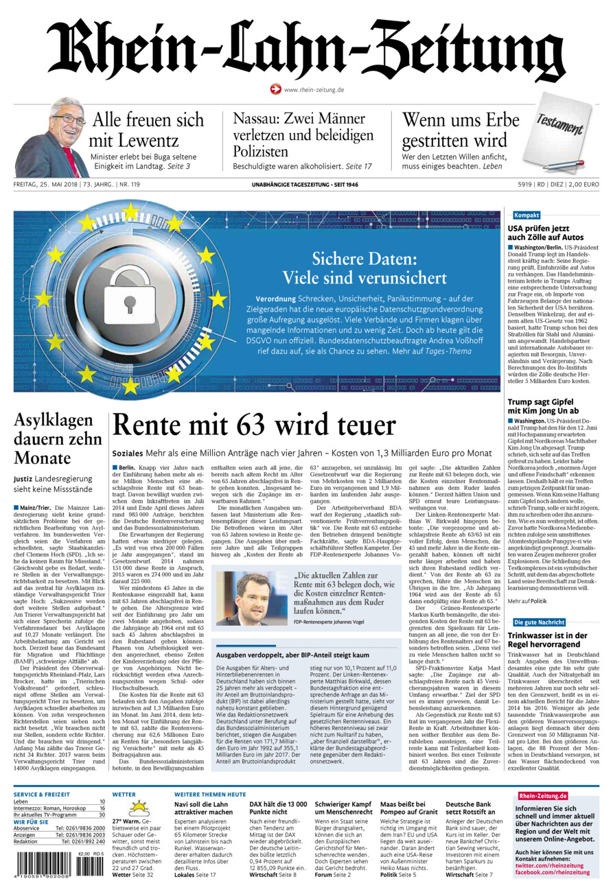 Rhein-Lahn-Zeitung Diez (Archiv) vom Freitag, 25.05.2018