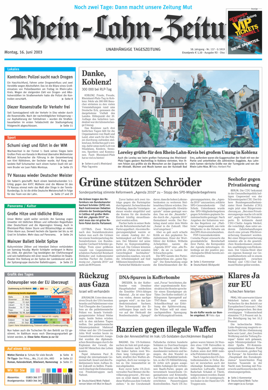 Rhein-Lahn-Zeitung Diez (Archiv) vom Montag, 16.06.2003