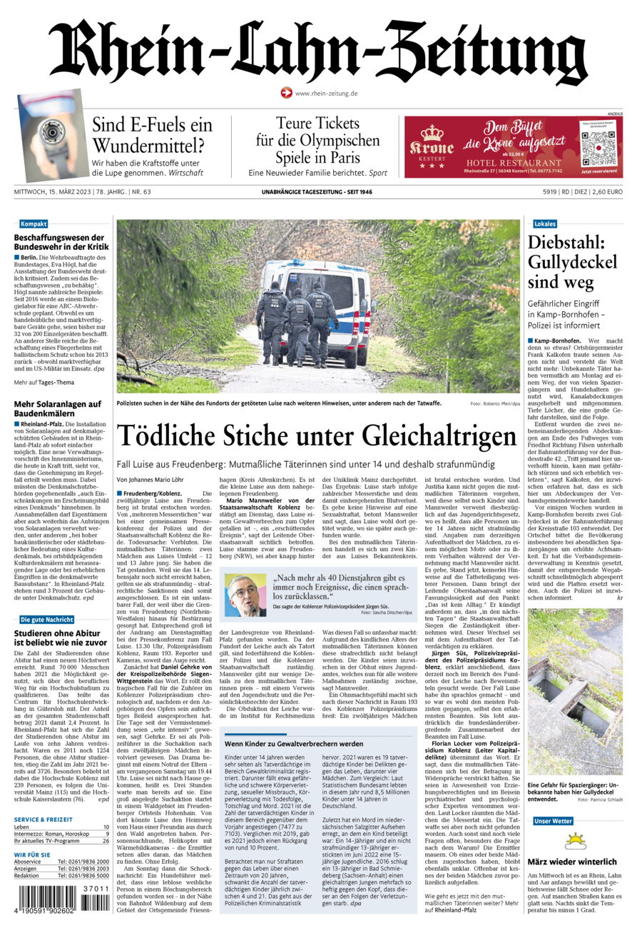 Rhein-Lahn-Zeitung Diez (Archiv) vom Mittwoch, 15.03.2023
