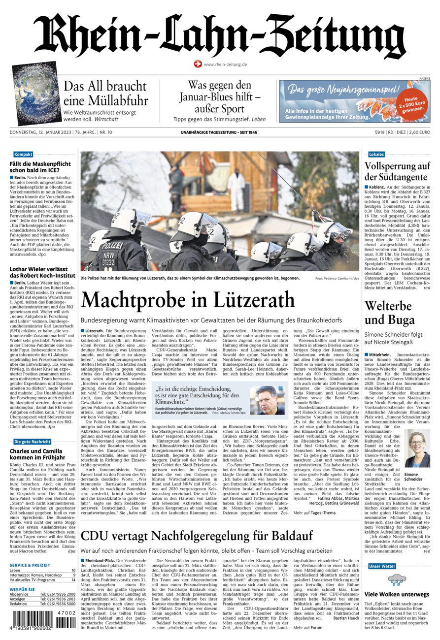 Rhein-Lahn-Zeitung Diez (Archiv) vom Donnerstag, 12.01.2023