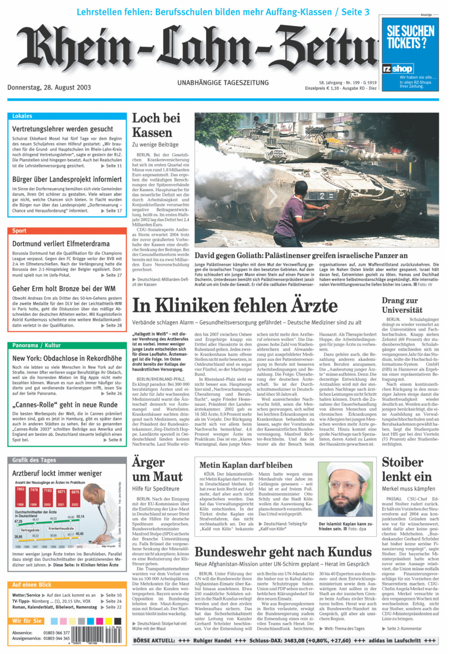 Rhein-Lahn-Zeitung Diez (Archiv) vom Donnerstag, 28.08.2003