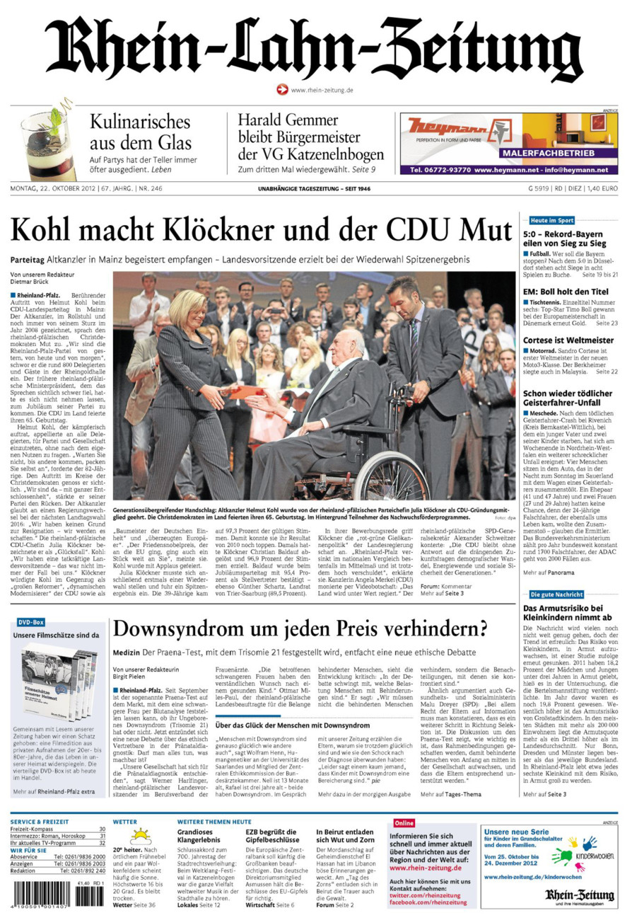 Rhein-Lahn-Zeitung Diez (Archiv) vom Montag, 22.10.2012
