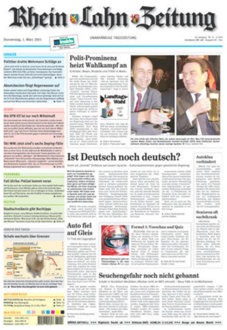 Rhein-Lahn-Zeitung Diez (Archiv) vom Donnerstag, 01.03.2001