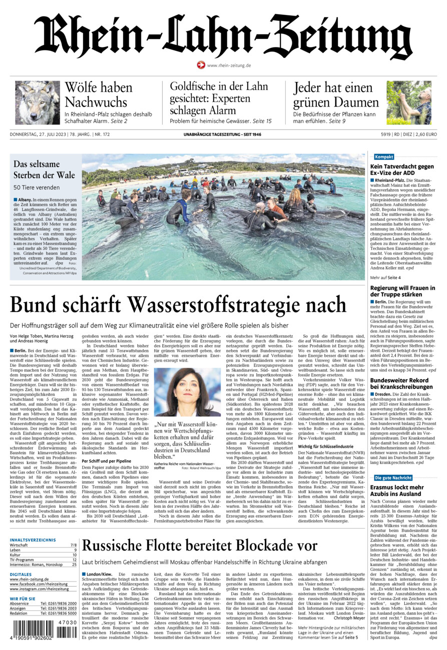 Rhein-Lahn-Zeitung Diez (Archiv) vom Donnerstag, 27.07.2023