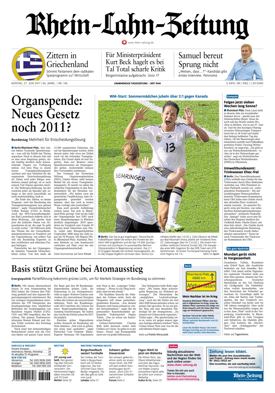 Rhein-Lahn-Zeitung Diez (Archiv) vom Montag, 27.06.2011