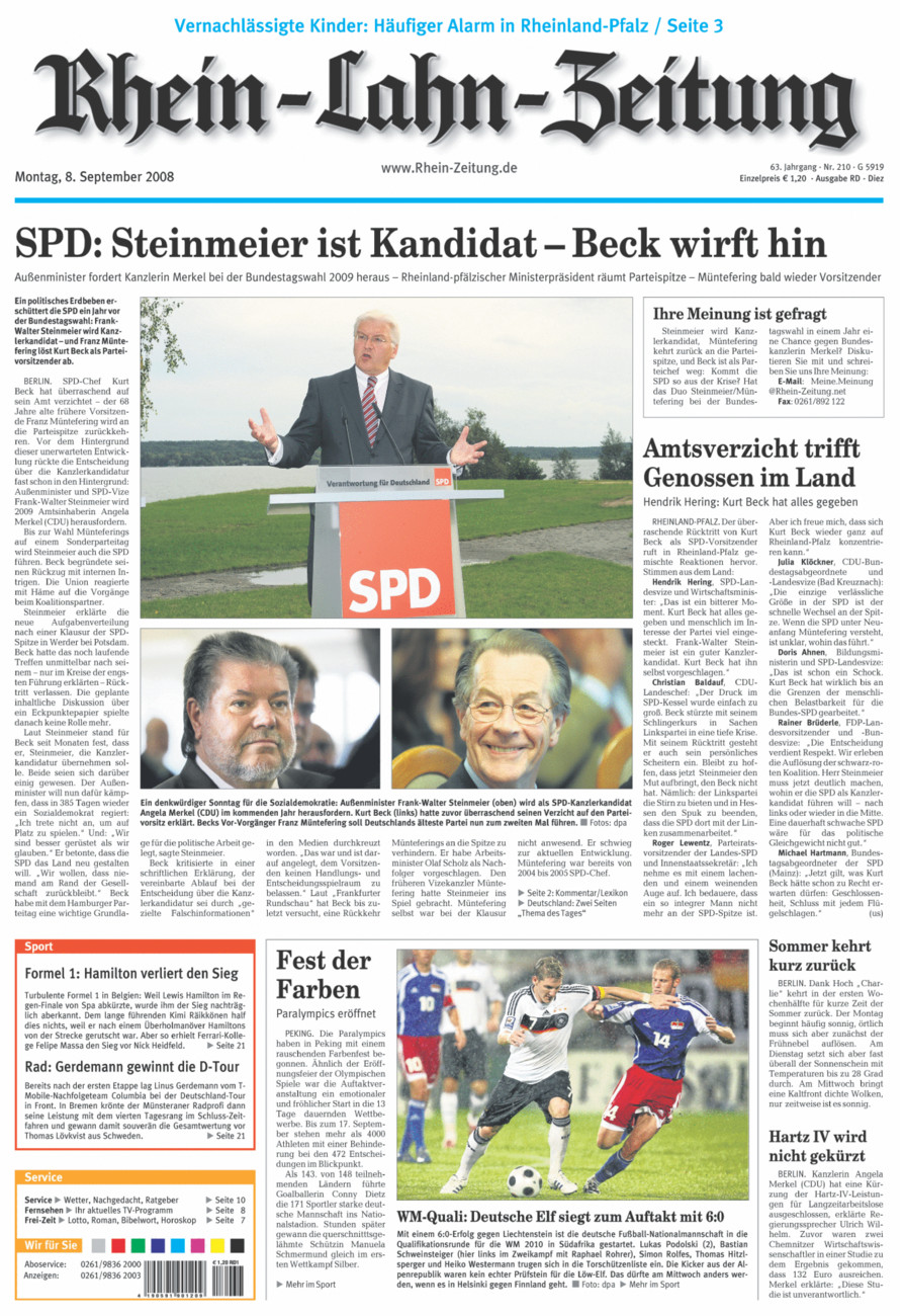 Rhein-Lahn-Zeitung Diez (Archiv) vom Montag, 08.09.2008