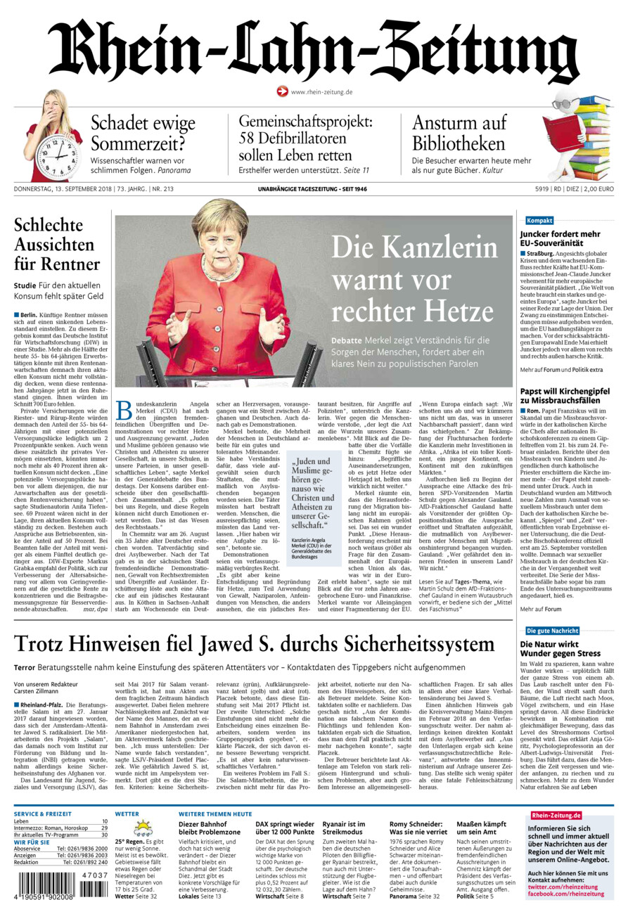 Rhein-Lahn-Zeitung Diez (Archiv) vom Donnerstag, 13.09.2018