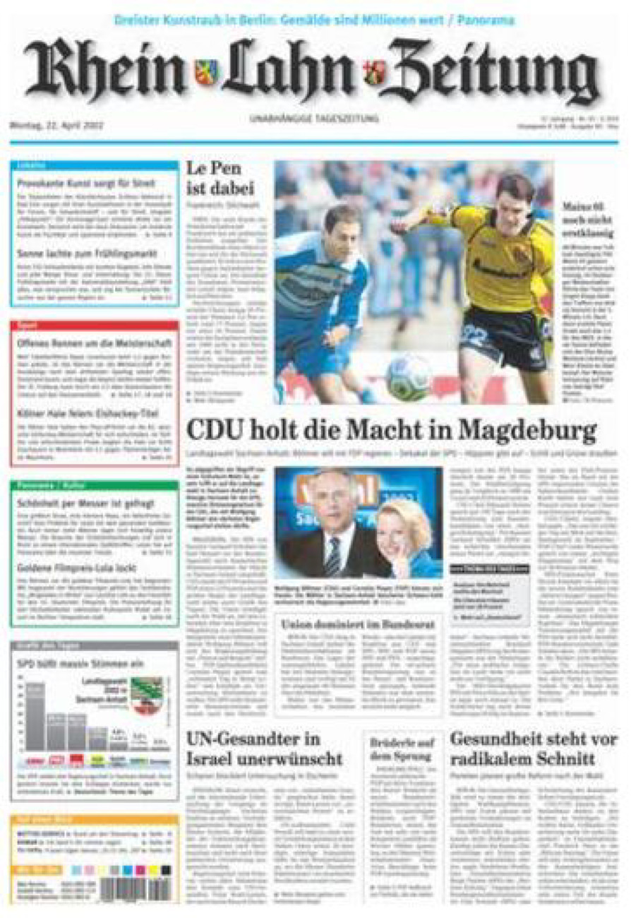 Rhein-Lahn-Zeitung Diez (Archiv) vom Montag, 22.04.2002