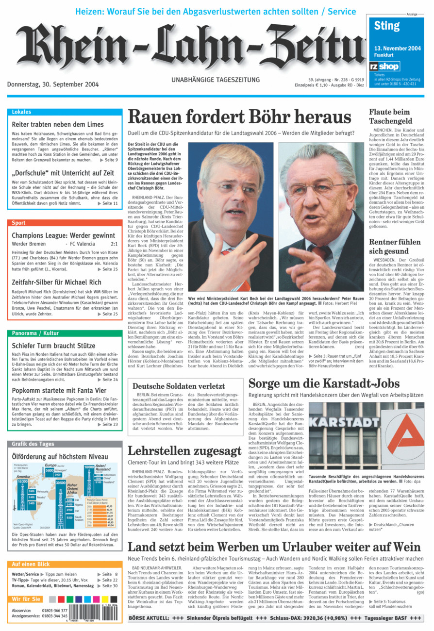 Rhein-Lahn-Zeitung Diez (Archiv) vom Donnerstag, 30.09.2004