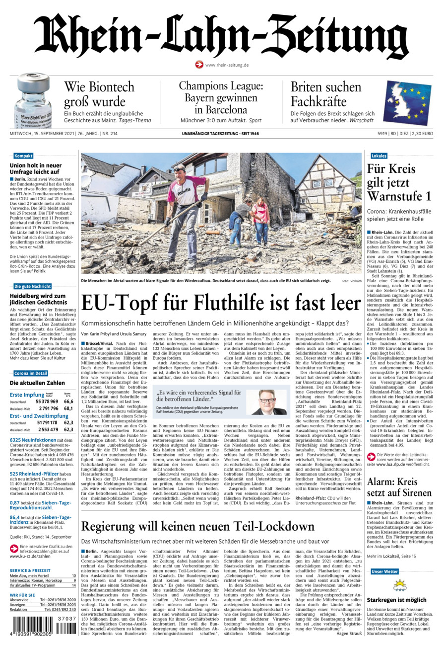 Rhein-Lahn-Zeitung Diez (Archiv) vom Mittwoch, 15.09.2021