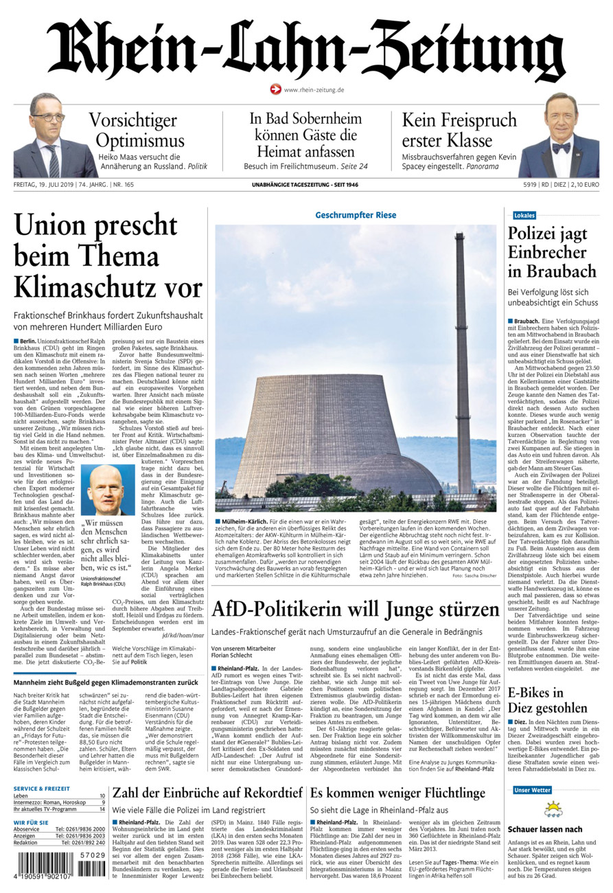 Rhein-Lahn-Zeitung Diez (Archiv) vom Freitag, 19.07.2019