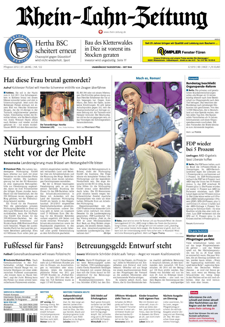 Rhein-Lahn-Zeitung Diez (Archiv) vom Samstag, 26.05.2012