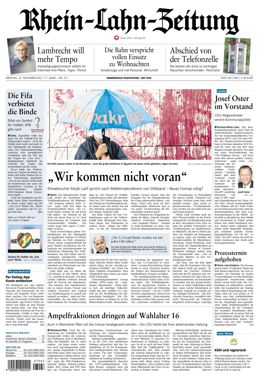 Rhein-Lahn-Zeitung Diez (Archiv) vom Dienstag, 22.11.2022
