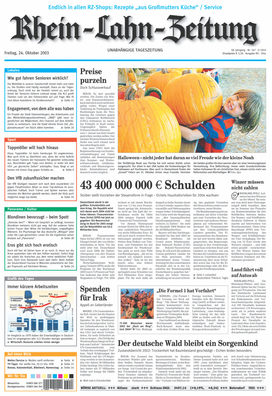 Rhein-Lahn-Zeitung Diez (Archiv) vom Freitag, 24.10.2003