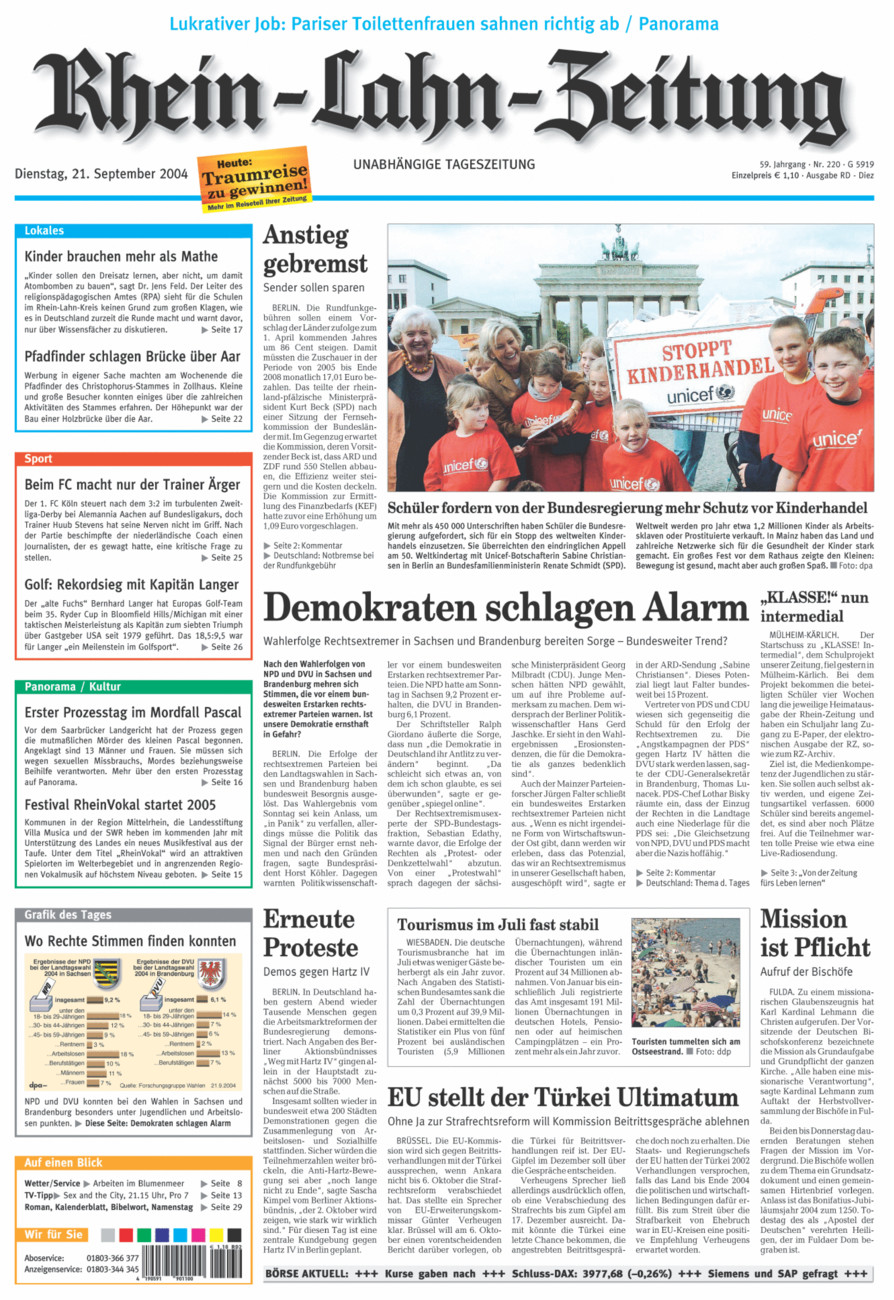 Rhein-Lahn-Zeitung Diez (Archiv) vom Dienstag, 21.09.2004