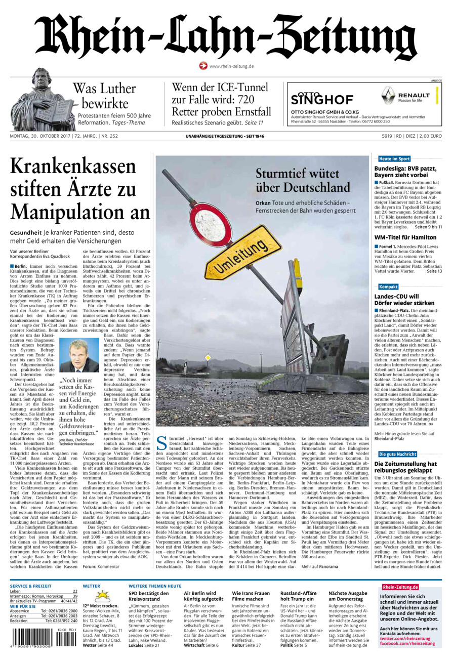 Rhein-Lahn-Zeitung Diez (Archiv) vom Montag, 30.10.2017