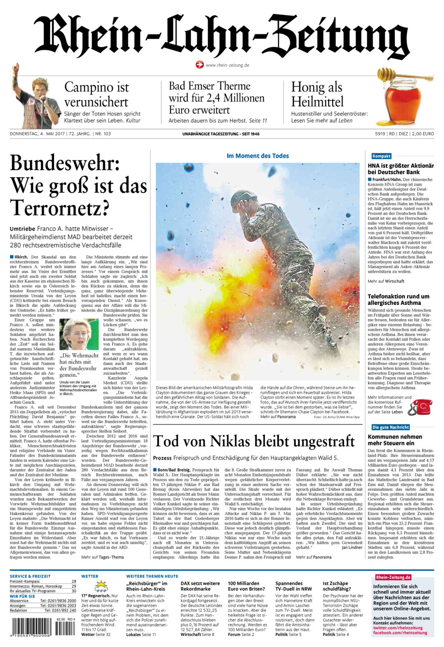 Rhein-Lahn-Zeitung Diez (Archiv) vom Donnerstag, 04.05.2017
