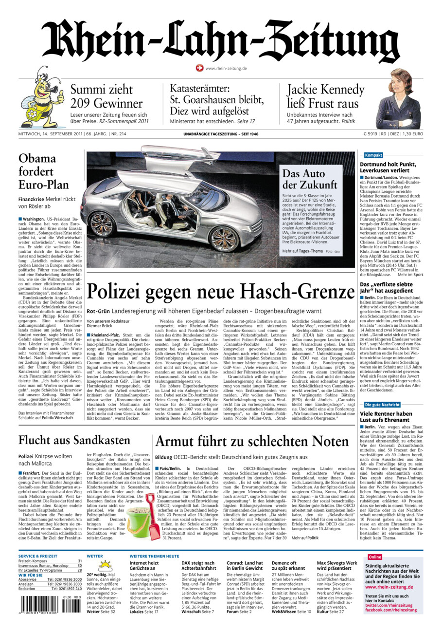 Rhein-Lahn-Zeitung Diez (Archiv) vom Mittwoch, 14.09.2011