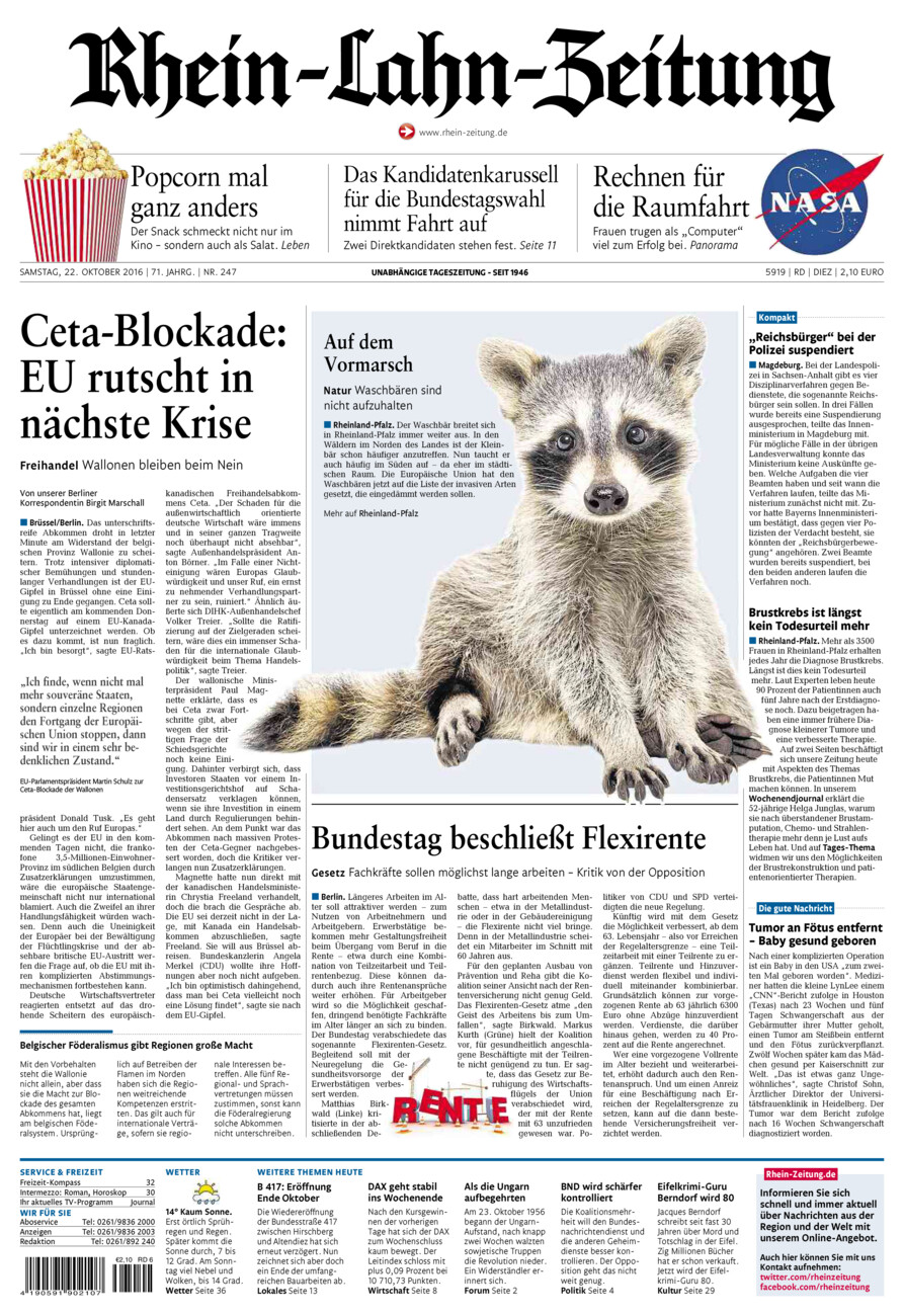 Rhein-Lahn-Zeitung Diez (Archiv) vom Samstag, 22.10.2016