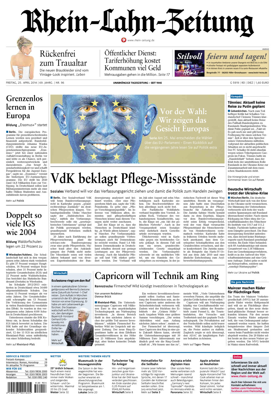 Rhein-Lahn-Zeitung Diez (Archiv) vom Freitag, 25.04.2014