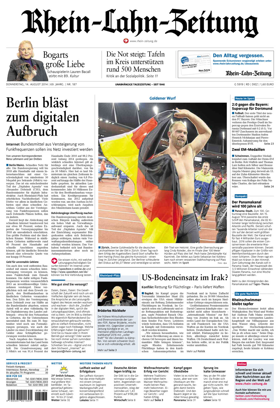 Rhein-Lahn-Zeitung Diez (Archiv) vom Donnerstag, 14.08.2014