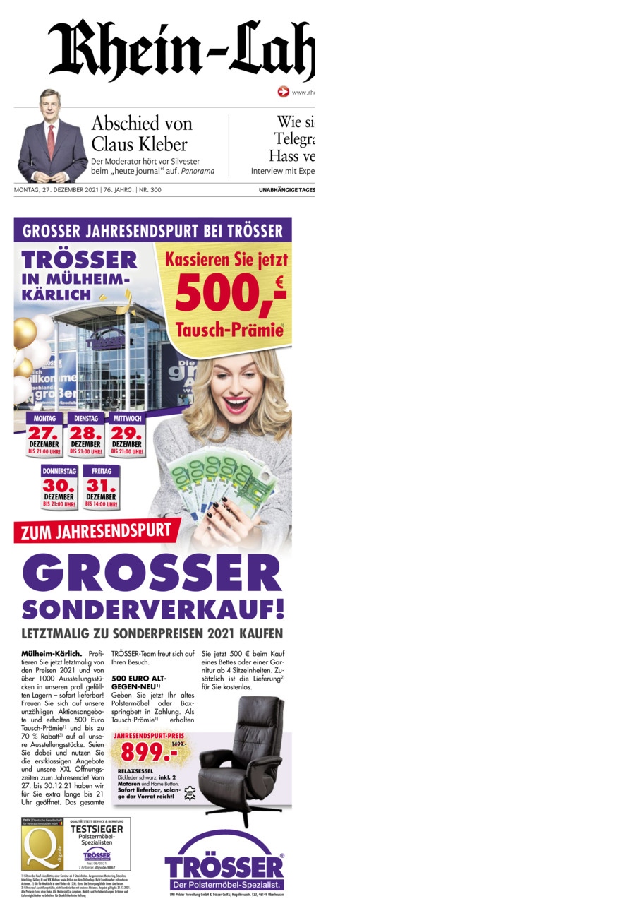 Rhein-Lahn-Zeitung Diez (Archiv) vom Montag, 27.12.2021