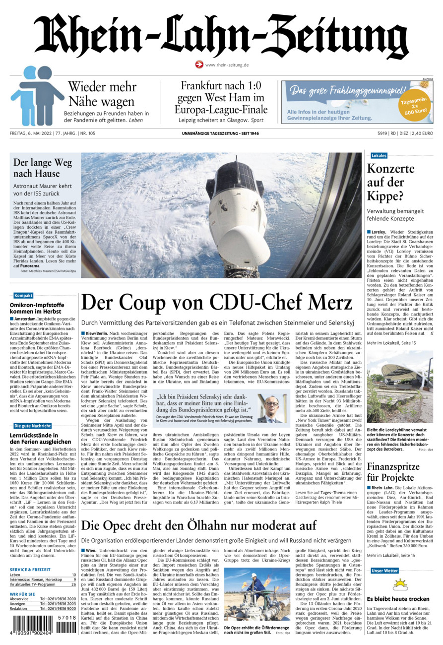 Rhein-Lahn-Zeitung Diez (Archiv) vom Freitag, 06.05.2022