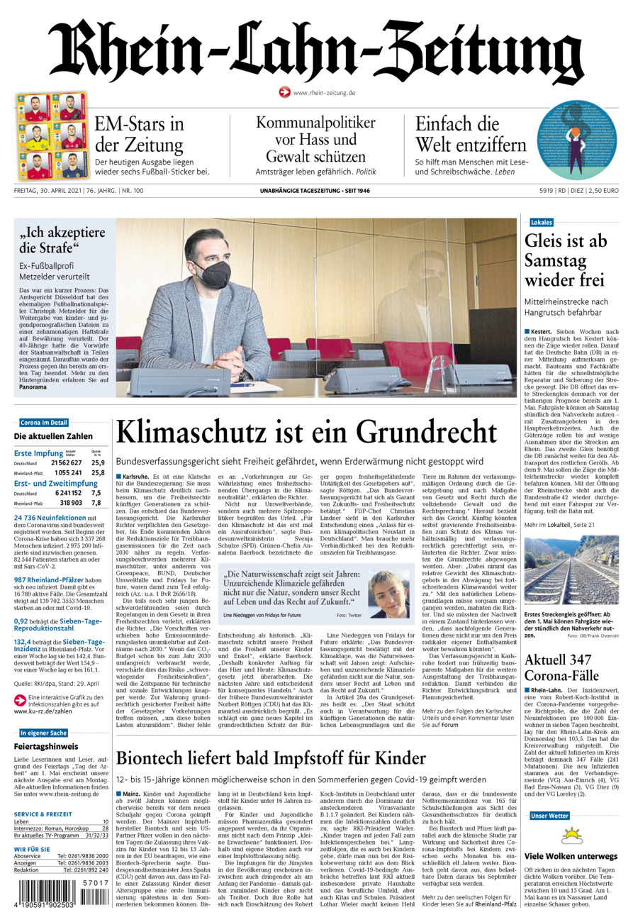 Rhein-Lahn-Zeitung Diez (Archiv) vom Freitag, 30.04.2021