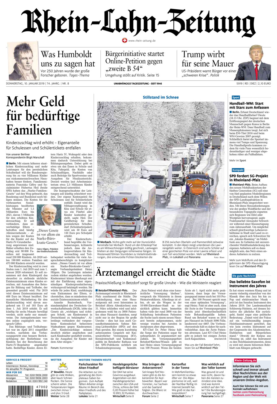 Rhein-Lahn-Zeitung Diez (Archiv) vom Donnerstag, 10.01.2019