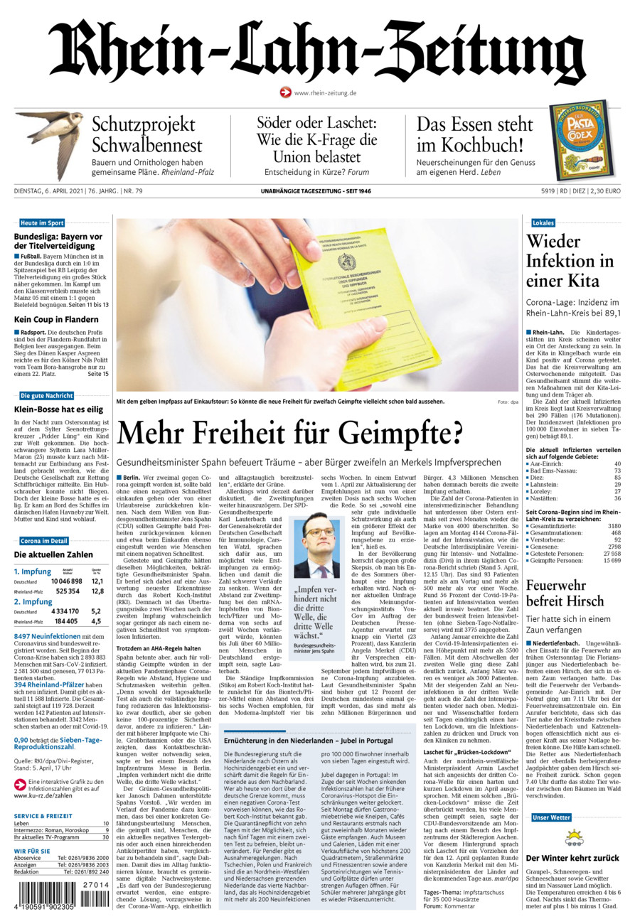 Rhein-Lahn-Zeitung Diez (Archiv) vom Dienstag, 06.04.2021