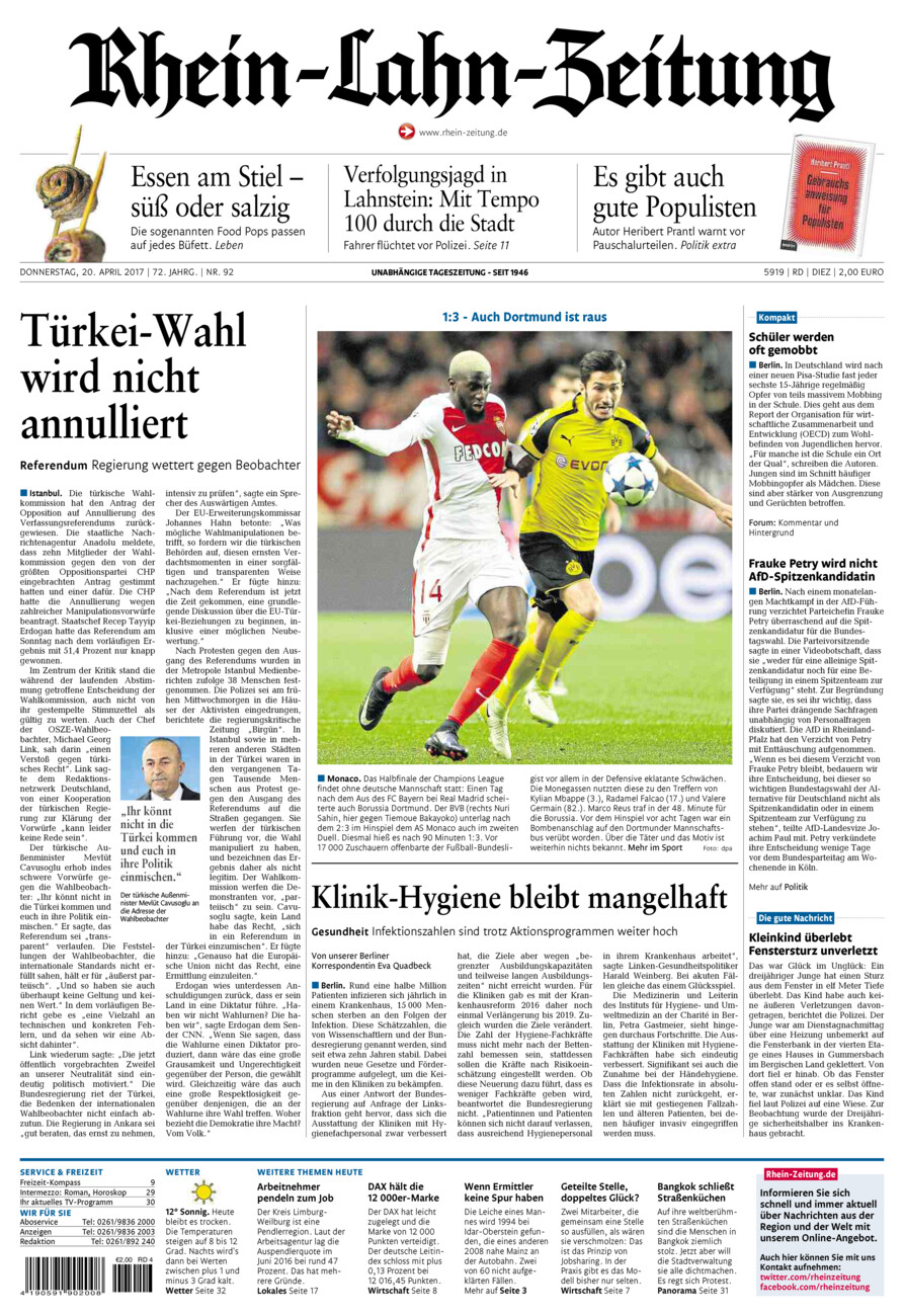 Rhein-Lahn-Zeitung Diez (Archiv) vom Donnerstag, 20.04.2017