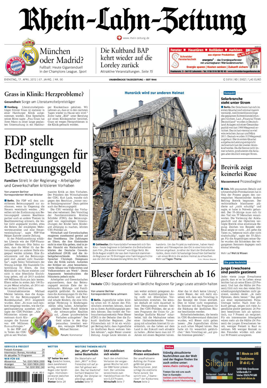 Rhein-Lahn-Zeitung Diez (Archiv) vom Dienstag, 17.04.2012