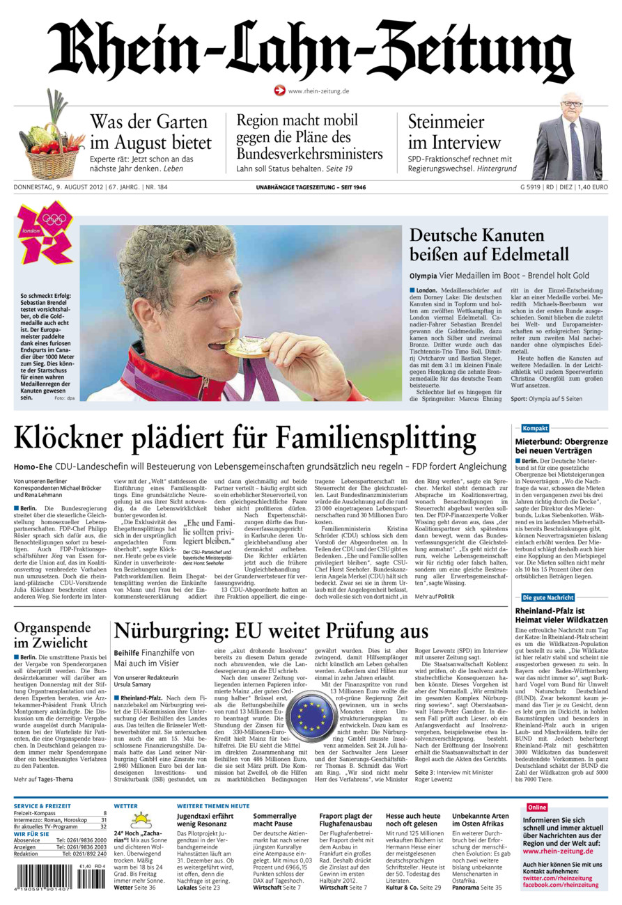 Rhein-Lahn-Zeitung Diez (Archiv) vom Donnerstag, 09.08.2012