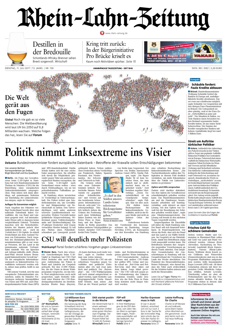 Rhein-Lahn-Zeitung Diez (Archiv) vom Dienstag, 11.07.2017
